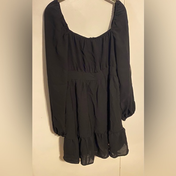 Women's Square Neck Long Sleeve Ruffle Mini Aline Dress, L - Picture 1 of 3